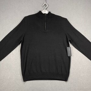 Christian Lacroix Sweater Mens Medium Black 100% Extra Fine Merino Wool 1/4 Zip